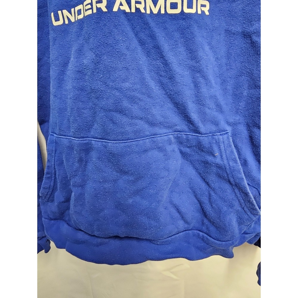 Under Armour Youth XL blue with white logo hooded sweatshirt front pocket - Picture 4 of 8